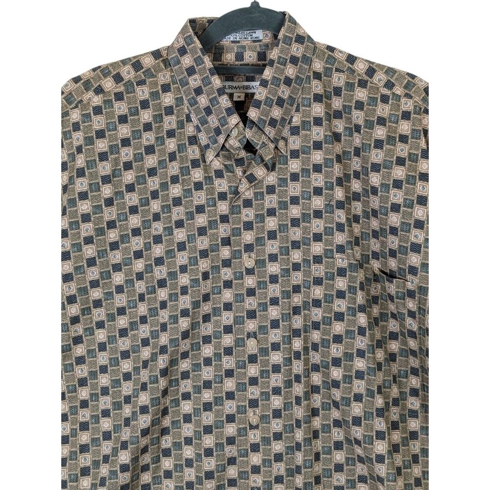 Burma Bibas 60 Singles Cotton Lawn Shirt Men Size M Green Check Pattern Cotton - Picture 3 of 11